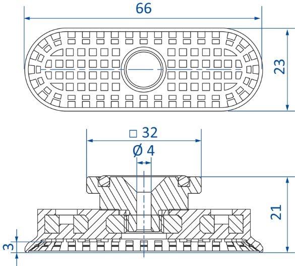 Овальная вакуумная присоска FIPA серии SM-OF 130.65x20.151.1 чертеж